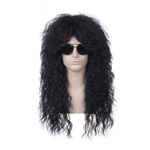Black 80s Men Wig 70s Heavy Metal,Mullet Rocker Wig for Men Women Cosplay Party Use(Black)