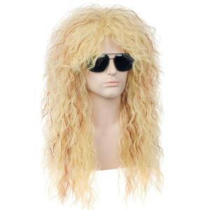 Black 80s Men Wig 70s Heavy Metal,Mullet Rocker Wig for Men Women Cosplay Party Use(Blonde)