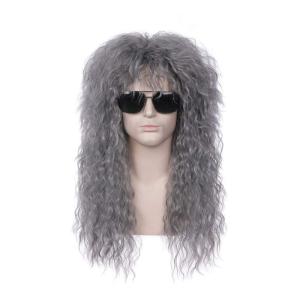 Black 80s Men Wig 70s Heavy Metal,Mullet Rocker Wig for Men Women Cosplay Party Use(Dark Gray)