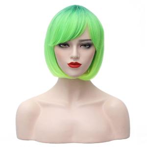 Black White Bob Wig Short Straight Wig with Bangs Two Color Bob Wig for Women and Girls Synthetic Wig (Black White)(Green)