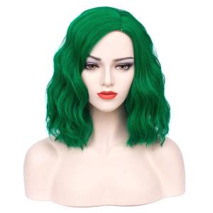 Black White Wig Short Wavy Wig Black and White Wig Women Girls Split Wig Two Color Wig Shoulder Length Rose Net Curly Synthetic Cosplay Party Costume Wig (Black and White)(Dark Green)