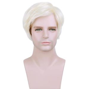Blonde Mens Wigs Short Straight Layer Wigs for Men Male Blonde Short Wig Natural Synthetic Hair Wig Cosplay Party Costume Wig(Light Blonde)
