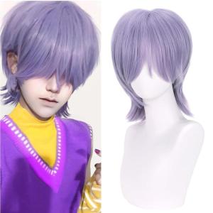 Blonde Mens Wigs Short Straight Layer Wigs for Men Male Blonde Short Wig Natural Synthetic Hair Wig Cosplay Party Costume Wig(Light Purple)