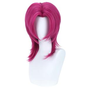 Blonde Mens Wigs Short Straight Layer Wigs for Men Male Blonde Short Wig Natural Synthetic Hair Wig Cosplay Party Costume Wig(Neon Pink)