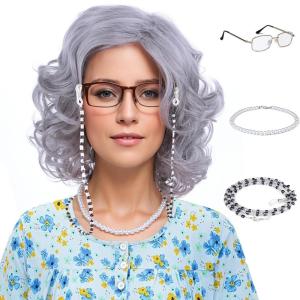 Blonde Wig Short Curly Blonde Wig for Women and Girls Natural Wavy Heat Resistant Synthetic Hair Halloween Cosplay Party Costume Daily Wig (Platinum Blonde)(Gray)