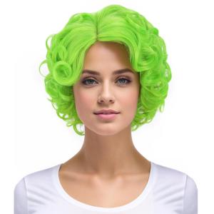 Blonde Wig Short Curly Blonde Wig for Women and Girls Natural Wavy Heat Resistant Synthetic Hair Halloween Cosplay Party Costume Daily Wig (Platinum Blonde)(Lime Green)