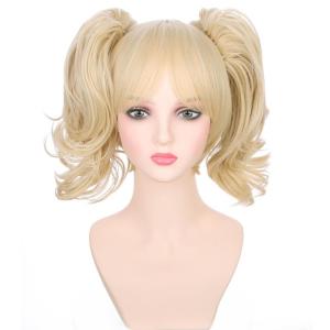 Blonde Wig for Kids Girls Short Blonde Ponytail Wig for Child Include 2 Detachable Buns with Clips Synthetic Cosplay Costume Wigs(Blonde)