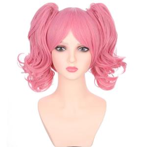 Blonde Wig for Kids Girls Short Blonde Ponytail Wig for Child Include 2 Detachable Buns with Clips Synthetic Cosplay Costume Wigs(Pink)