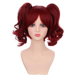 Blonde Wig for Kids Girls Short Blonde Ponytail Wig for Child Include 2 Detachable Buns with Clips Synthetic Cosplay Costume Wigs(Red)