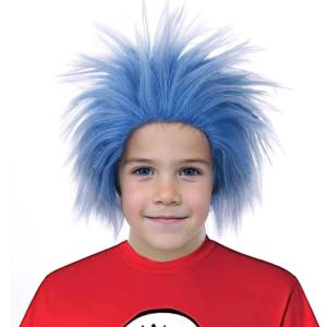 Crazy Blue Wig for Kids Boys Short Blue Spkiy Wig Children Blue Ombre Wigs Funny Cosplay Halloween Costume Party Wigs