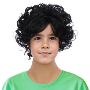 Dark Brown Curly Wig for Boys Kids Short Brown Curly Cosplay Wigs Children Synthetic Halloween Costume Wigs(Black)