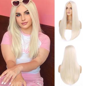 Fluorescent Green Long Straight Wig Lime Green Wig for Women Middle Part Silky Straight Hair(Light Blonde)