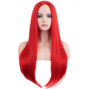 Fluorescent Green Long Straight Wig Lime Green Wig for Women Middle Part Silky Straight Hair(red)