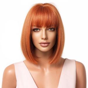 Ginger Bob Wig for Women Short Orange Bob Wig with Bangs Short Straight Synthetic Wigs(Ginger)(Ginger)