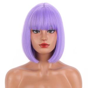 Ginger Bob Wig for Women Short Orange Bob Wig with Bangs Short Straight Synthetic Wigs(Ginger)(Purple)