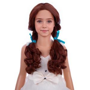 Girls Light Brown Wigs with Double Braids Kids Long Cosplay Brown Wigs Children Synthetic Halloween Costume Hair