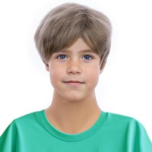 Kids Black Wig Boys Short Black Straight Wigs Children Side Part Wig Synthetic Cosplay Costume Halloween Daily Wigs(Ash Blonde)