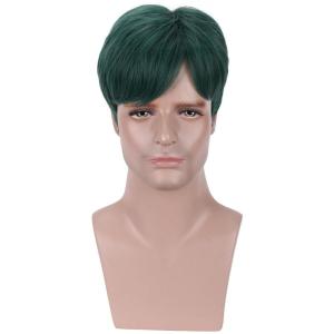 Kids Black Wig Boys Short Black Straight Wigs Children Side Part Wig Synthetic Cosplay Costume Halloween Daily Wigs(Green)