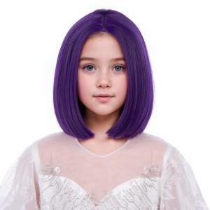 Kids Dark Purple Wig Girls Short Purple Straight Wig Child Middle Part Bob Wigs Synthetic Cosplay Party Halloween Wigs