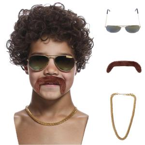 Kids Disco Blonde Mixed Brown Wig Boys Child Short Curly Blonde Brown Afro Wig 70’S Costumes Synthetic hair Wigs for Halloween Party(Brown)