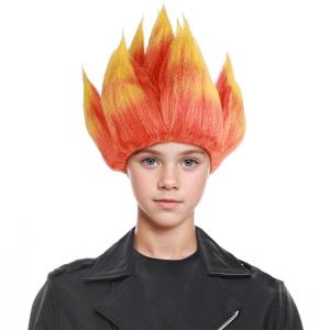 Kids Flame Fire Wig Children Boys Orange Ombre Wig Cosplay Costume Synthetic Hair Wigs(Ombre Orange)