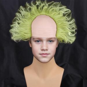 Kids Green Wig with Bald Cap Child Short Ombre Green Wig Fluffy Wavy Wigs Cosplay Costume Halloween Wigs(Green)
