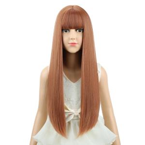 Kids Long Straight Blonde Wig with Bang Child Girls Blonde Long Wigs Synthetic Cosplay Party Synthetic Rose Net Wig(Dark Orange)