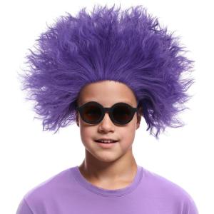 Kids Purple Culry Fluffy Wig Child Lavender Puprle Wigs with Glasses Halloween Costume Cosplay Synthetic Wigs