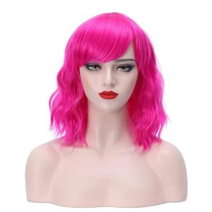 Lime Green Wig Short Wavy Fluorescent Green Wigs for Women Girls Green Wig with Bangs Synthetic Wigs(Hot Pink)