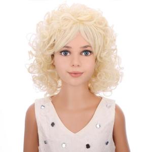 Long Curly Blonde Wig for Kids Girls Light Blonde Wig Shoulder Length Blonde Synthetic Wig with Wig Cap