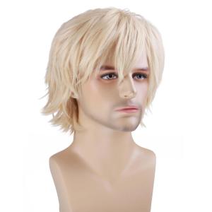 Men Short Blonde Wig Male Light Blonde Wig Synthetic Hair