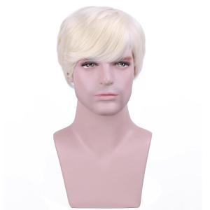 Mens Blonde Wig Short Straight Blonde Wig Male Wig Heat Resistant Synthetic Wig with Scarf