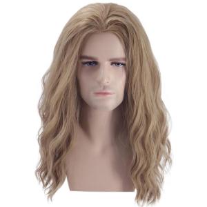 Mens Light Blonde Wig Long Wavy Blonde Wig for Men Male Shoulder Length Hair Synthetic Wigs(Ash Blonde)