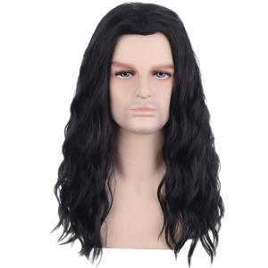 Mens Light Blonde Wig Long Wavy Blonde Wig for Men Male Shoulder Length Hair Synthetic Wigs(Black)