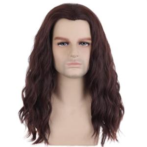 Mens Light Blonde Wig Long Wavy Blonde Wig for Men Male Shoulder Length Hair Synthetic Wigs(Brown)