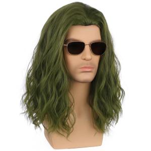 Mens Light Blonde Wig Long Wavy Blonde Wig for Men Male Shoulder Length Hair Synthetic Wigs(Green)