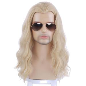 Mens Light Blonde Wig Long Wavy Blonde Wig for Men Male Shoulder Length Hair Synthetic Wigs(Mixed Blonde)