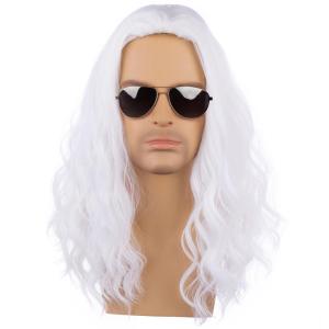 Mens Light Blonde Wig Long Wavy Blonde Wig for Men Male Shoulder Length Hair Synthetic Wigs(White)