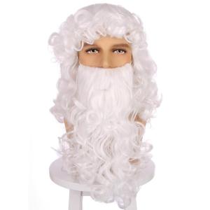 Mens Wigs and Beard Long Gray Wig for Men Long Gray Cosplay Halloween Costume Synthetic Wigs with Wig Cap(White)