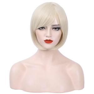 Platinum White Bob Wig Short Platinum Wig with Bangs for Women and Girls Synthetic Bob Wig (Platinum)