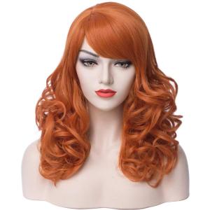 Shoulder Length Curly Wig With Bangs for Women and Girls Synthetic Cosplay Costume Wig (Orange)