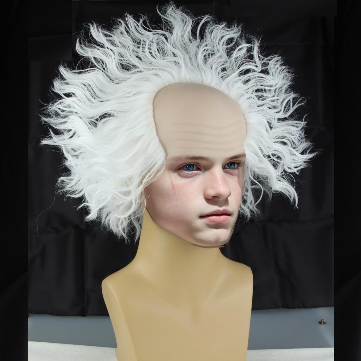 imageMen s Brown Wig with Black HeadBand Fans Wig Party Cosplay Guy male Hair Replacement Wig BrownWhite