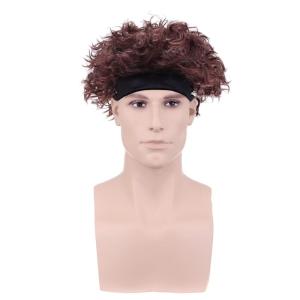 Men ‘s Brown Wig with Black HeadBand Fans Wig Party Cosplay Guy male Hair Replacement Wig (Brown)(Brown)