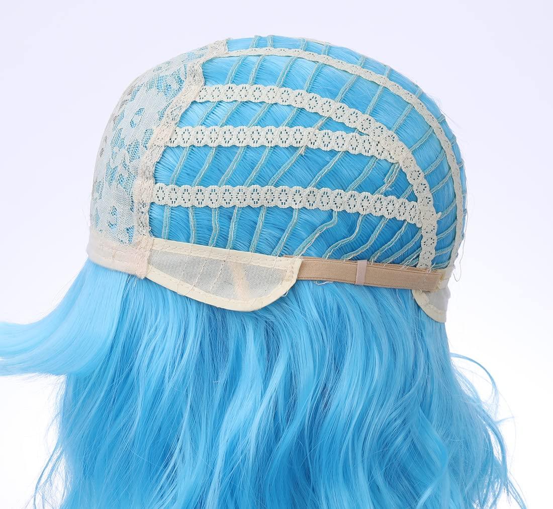 imageRainbow Wig Short Wavy Colorful Pastel Wig with Bangs Multicolor Wigs for Women Girls Heat Resistant Synthetic Cosplay Costume Wigs RainbowSky Blue