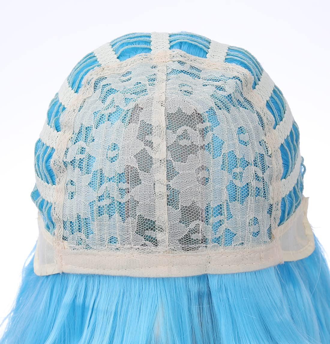 imageShort Ombre Blonde Wig for Women Short Curly Wavy Ombre Brown to Platinum Blonde Wigs with Bangs Ombre Blonde Bob Wig Heat Resistant Synthetic Wig with Wig CapSky Blue