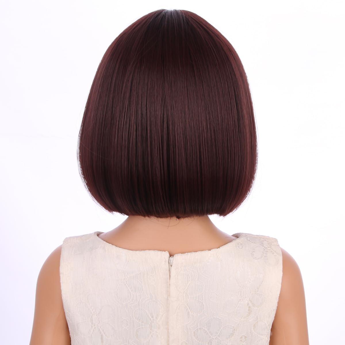 image:imageKids Black Wig Child Black bob Wig Short Black Wig for Girls Cosplay Party Synthetic Rose Net Daily Wear Wig BlackBrown