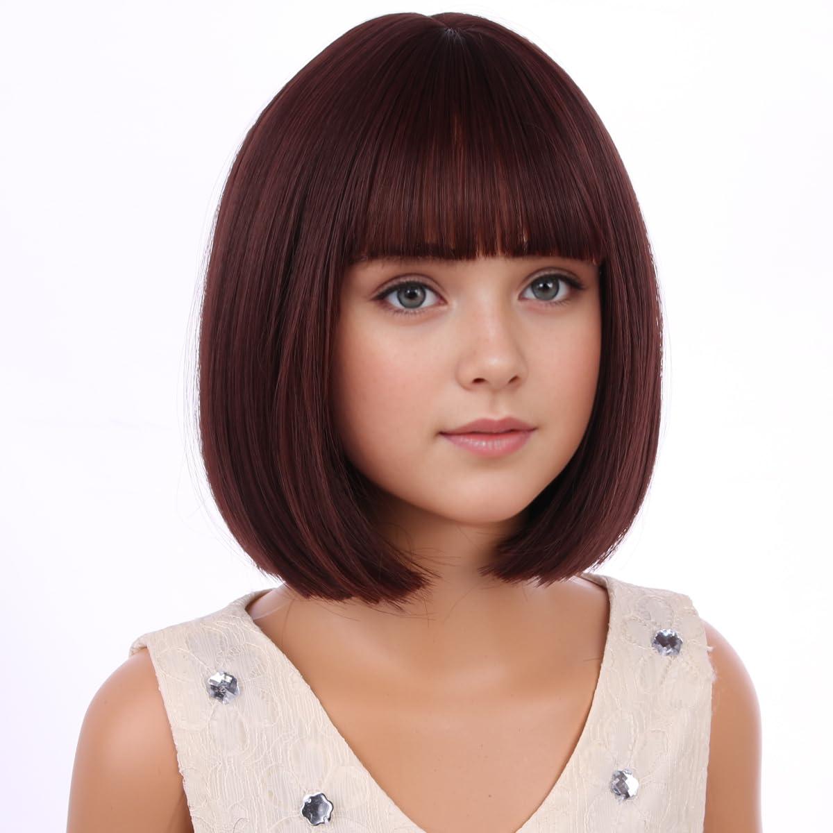 image:imageKids Black Wig Child Black bob Wig Short Black Wig for Girls Cosplay Party Synthetic Rose Net Daily Wear Wig BlackBrown