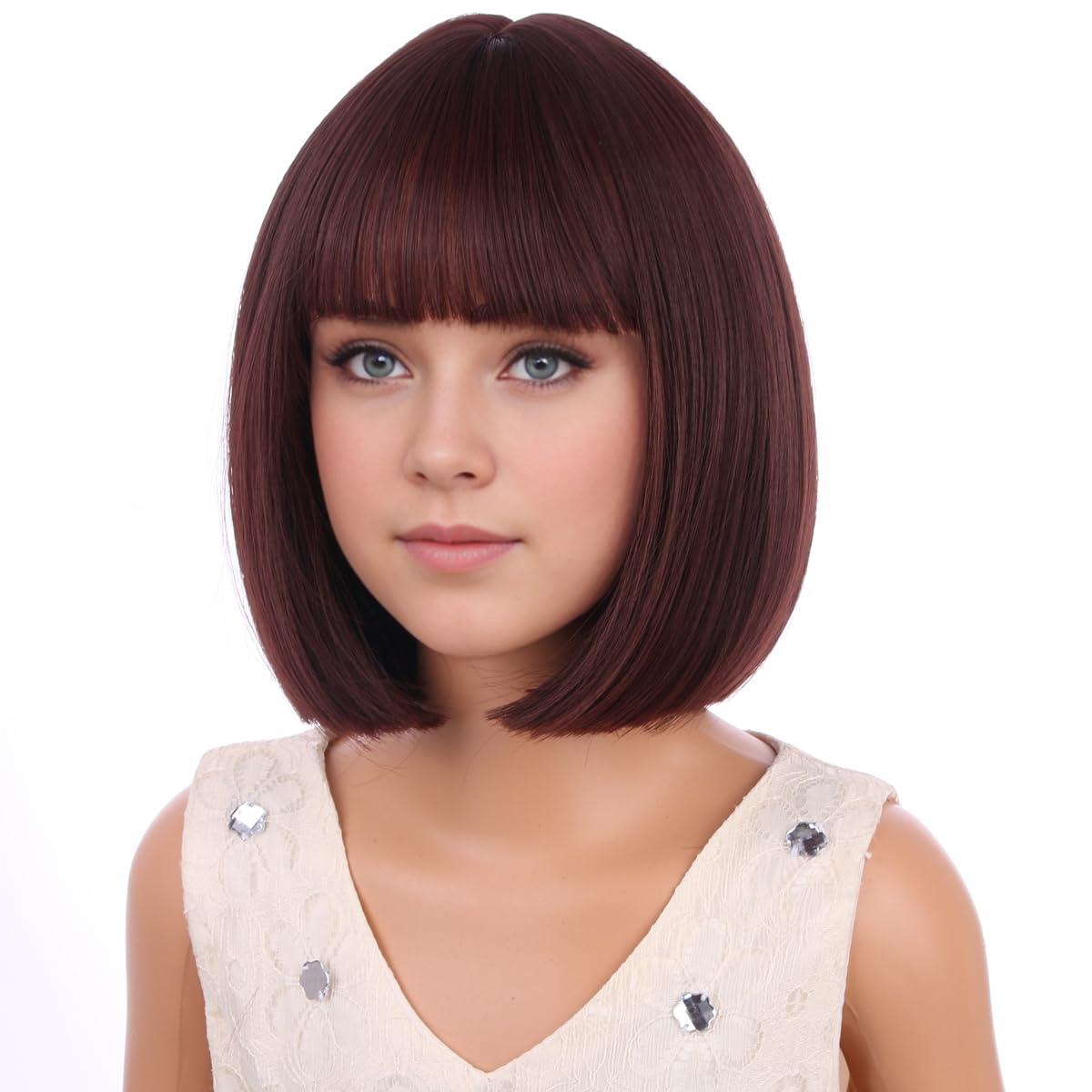 image:imageKids Black Wig Child Black bob Wig Short Black Wig for Girls Cosplay Party Synthetic Rose Net Daily Wear Wig BlackBrown