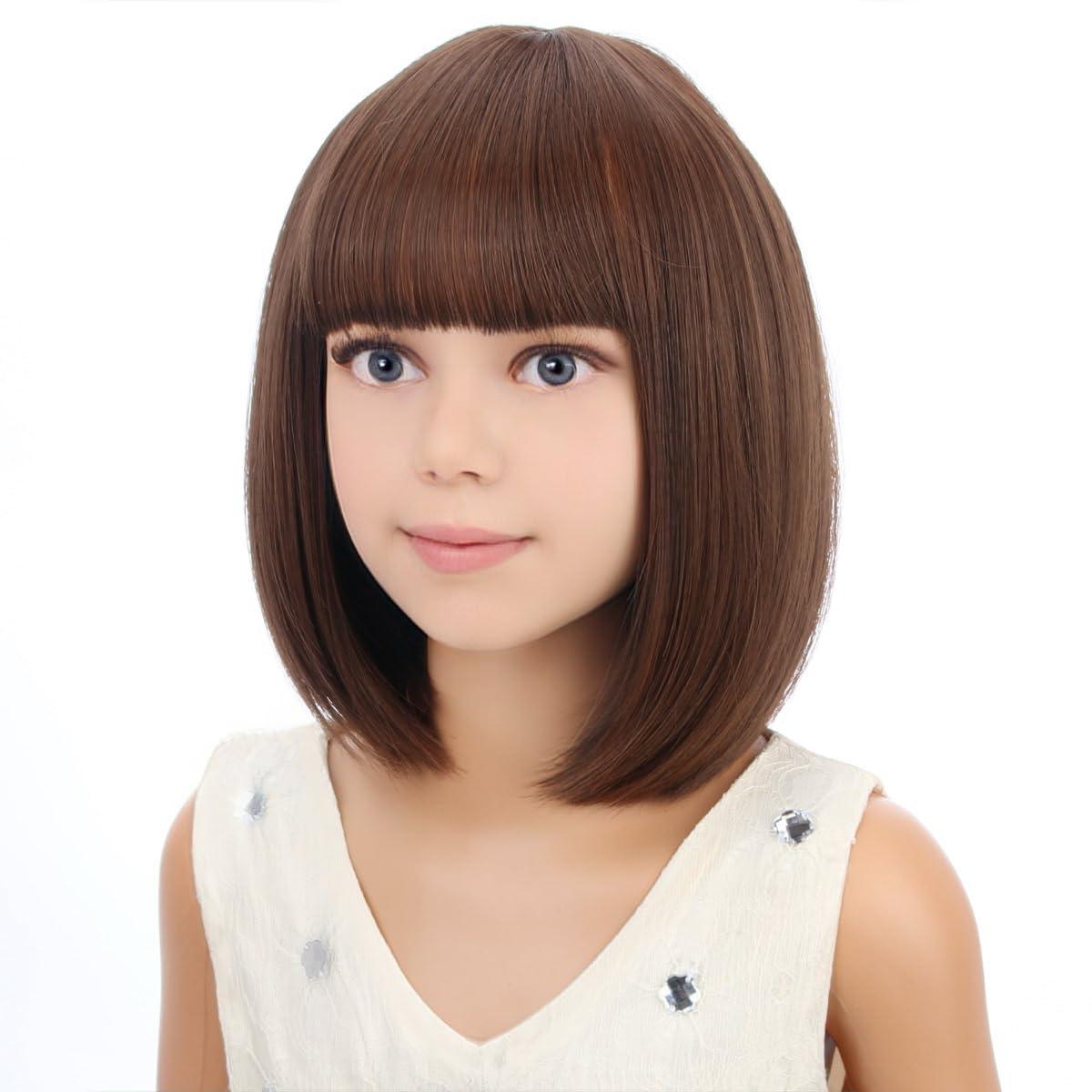 image:imageKids Black Wig Child Black bob Wig Short Black Wig for Girls Cosplay Party Synthetic Rose Net Daily Wear Wig BlackChocolate Brown