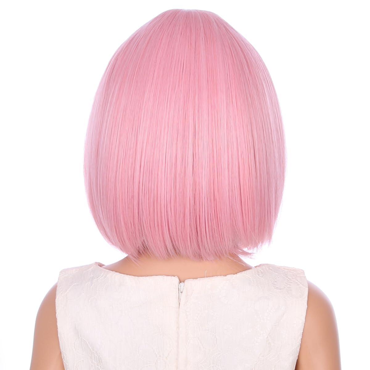 image:imageKids Black Wig Child Black bob Wig Short Black Wig for Girls Cosplay Party Synthetic Rose Net Daily Wear Wig BlackLight Pink